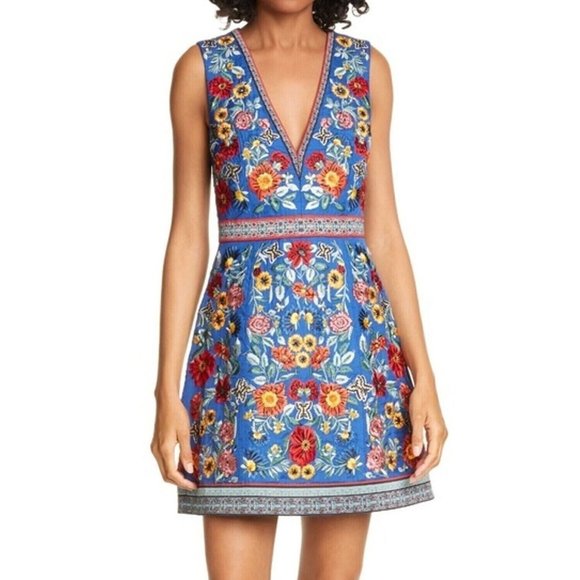 NWT Alice + Olivia Patty Embellished Mini Dress Floral Embroidered Riviera 4 - Picture 2 of 13